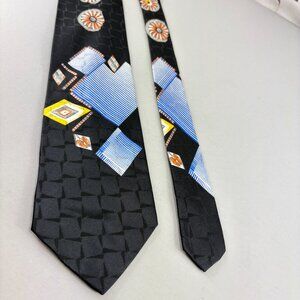 Laurant Benon Black Floral Geometric Men's Tie 3 3/4" x 60"